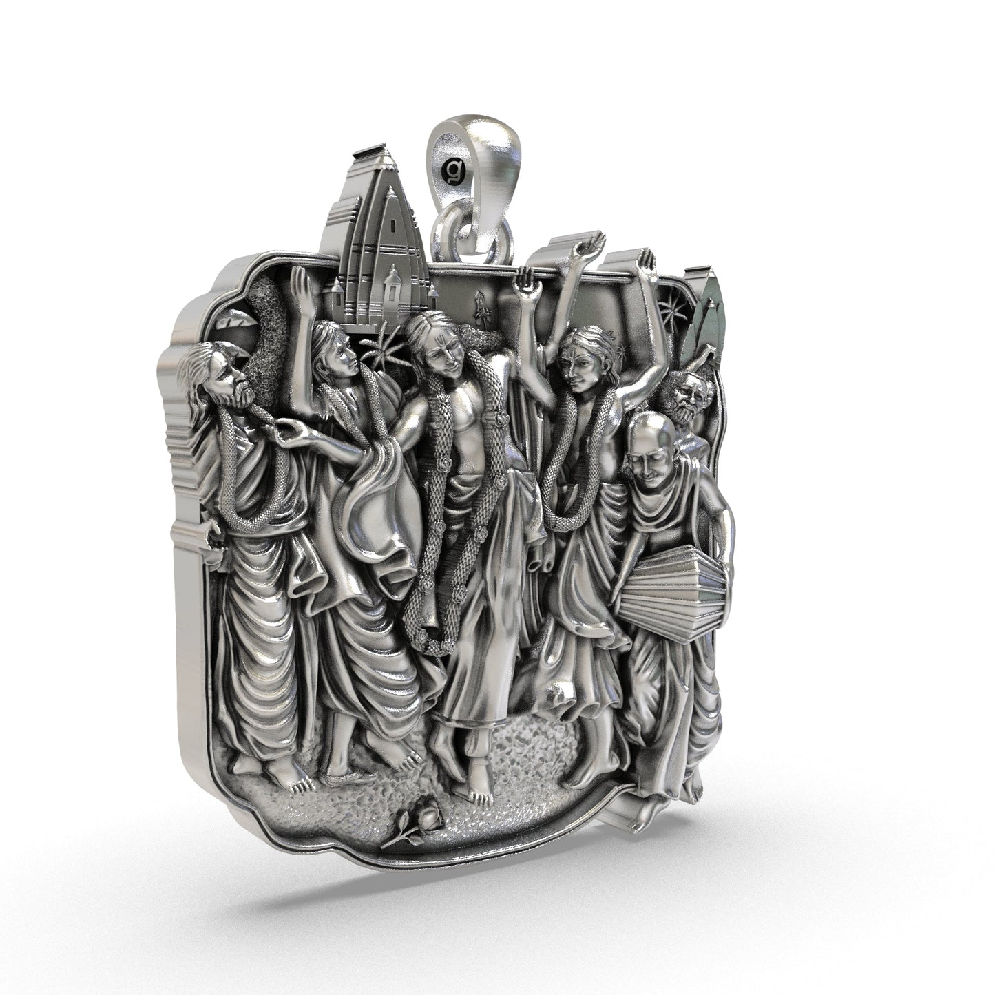 Handcrafted ISKCON pendant featuring Harinam Sankirtan, mridanga and temple detailing