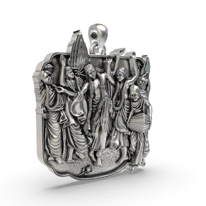 Handcrafted ISKCON pendant featuring Harinam Sankirtan, mridanga and temple detailing