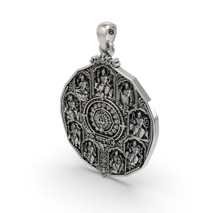 Two-inch Navdurga necklace pendant representing Shailputri to Siddhidatri