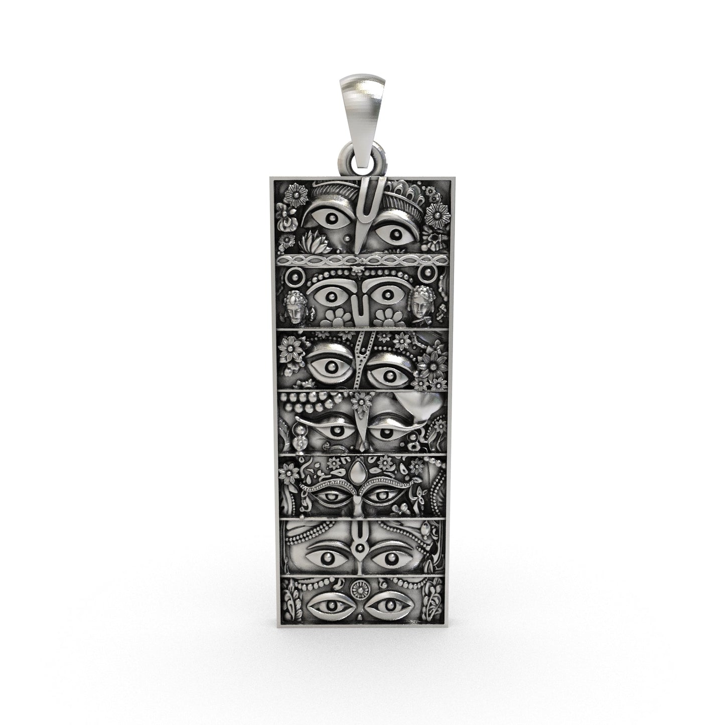 925 silver Seven Forms of Krishna pendant featuring sacred divine eyes and antique oxidized details