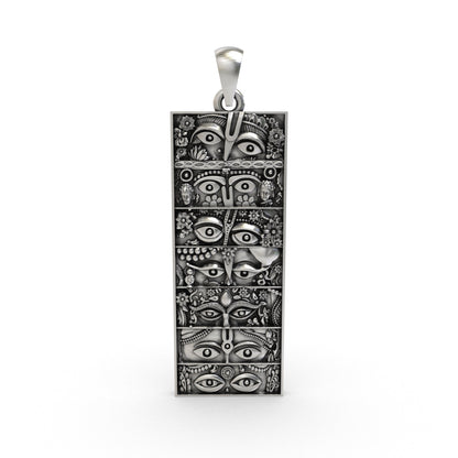 925 silver Seven Forms of Krishna pendant featuring sacred divine eyes and antique oxidized details