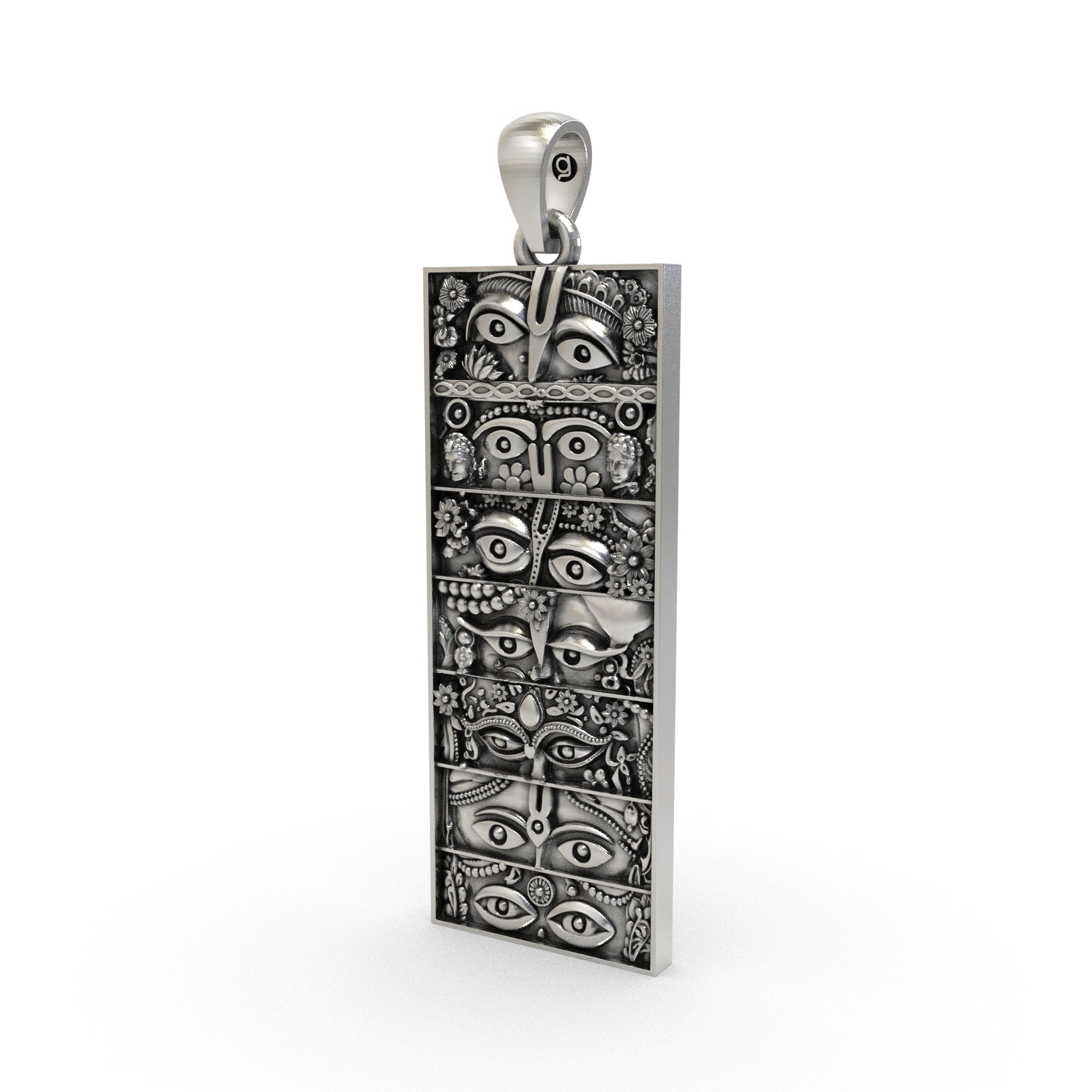 Sapta Swaroop Krishna Darshan locket with seven eye designs, tilaks and floral ornaments