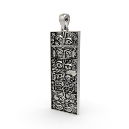 Sapta Swaroop Krishna Darshan locket with seven eye designs, tilaks and floral ornaments
