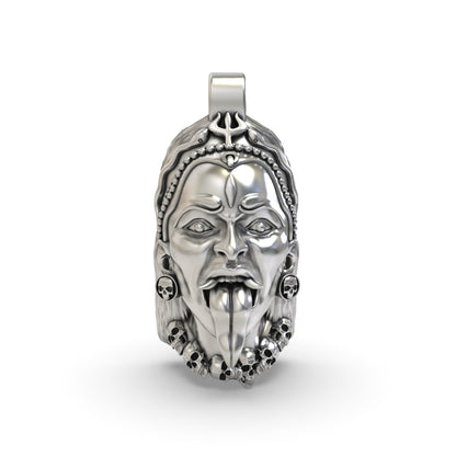 925 Silver Kali Maa Face Pendant - Hindu Goddess Jewelry