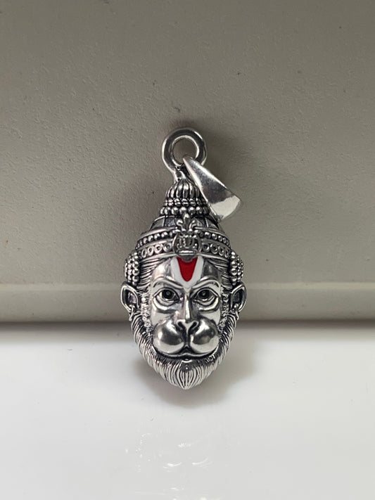 925 Oxidised Silver Hanumanji Face Pendant | Intricately Detailed Hindu God Necklace for Strength, Protection & Devotion