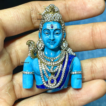 925 Silver Shiva Pendant with Meena Enamel & Sparkling Stone Work – Mahadev Spiritual Necklace | Hindu God Jewelry for Men & Women