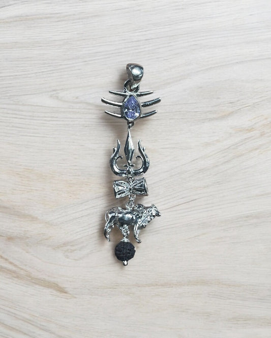 925 Silver Shiva Pendant with Trishul, Damru, Nandi & Rudraksha | Mahakal Spiritual Jewelry for Protection & Power