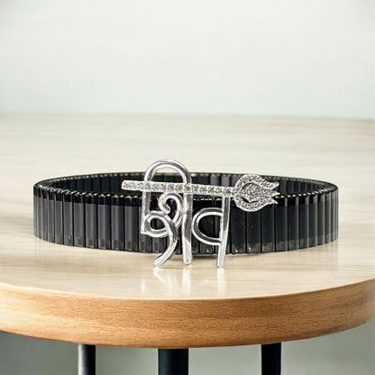 925 Silver Shiv Trishul Bracelet | “Shiv” Text Motif with Iced Trident
