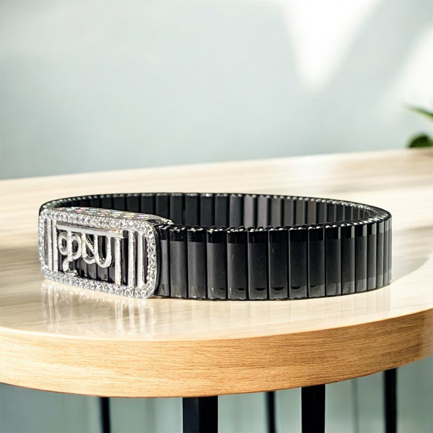 925 Silver Krishna Bracelet | “Krishna” Text Motif with Iced Border