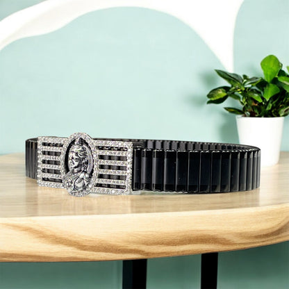 925 Silver Ram Lalla Bracelet | Divine Child Lord Ram Motif with Iced Border | Black Stainless-Steel Link Strap | Spiritual Unisex Kada