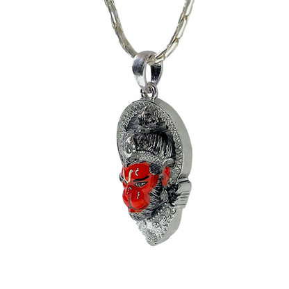 925 Sterling Silver Hanumanji Face Pendant with Meena Work | Bajrang Bali Protection Locket for Men & Women