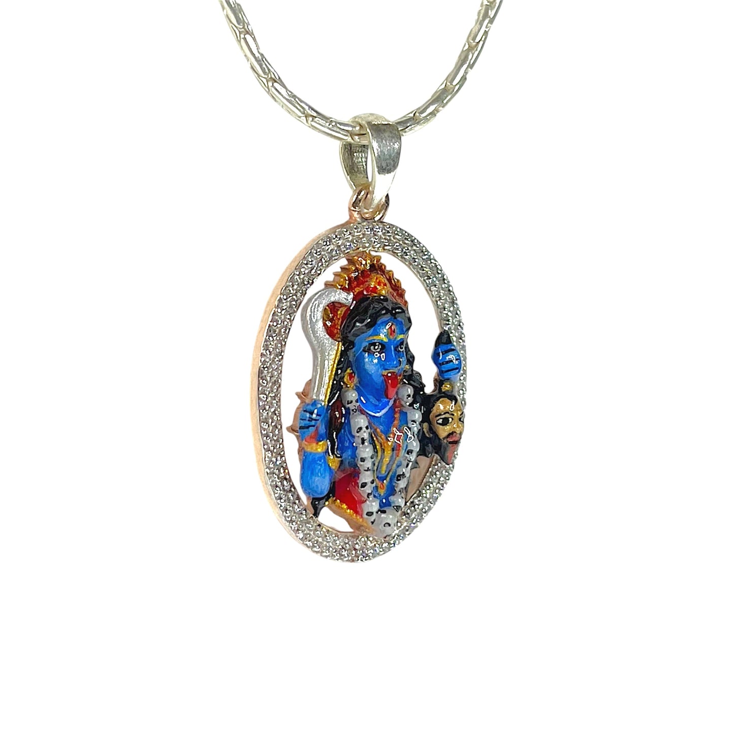 925 Sterling Silver Kali Maa Pendant with Premium Mina Work & Diamond Work | Divine Mahakali Protection Locket for Men & Women