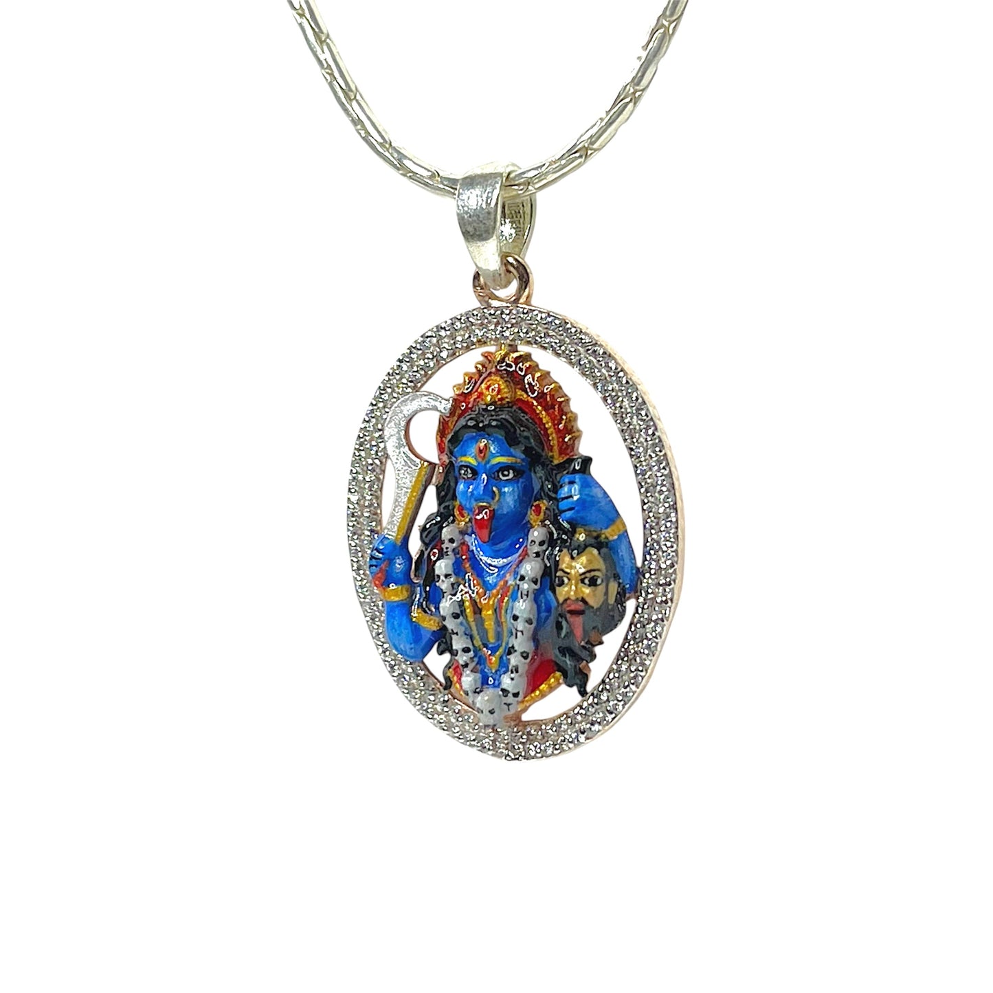 925 Sterling Silver Kali Maa Pendant with Premium Mina Work & Diamond Work | Divine Mahakali Protection Locket for Men & Women