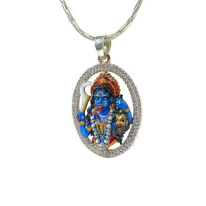 925 Sterling Silver Kali Maa Pendant with Premium Mina Work & Diamond Work | Divine Mahakali Protection Locket for Men & Women