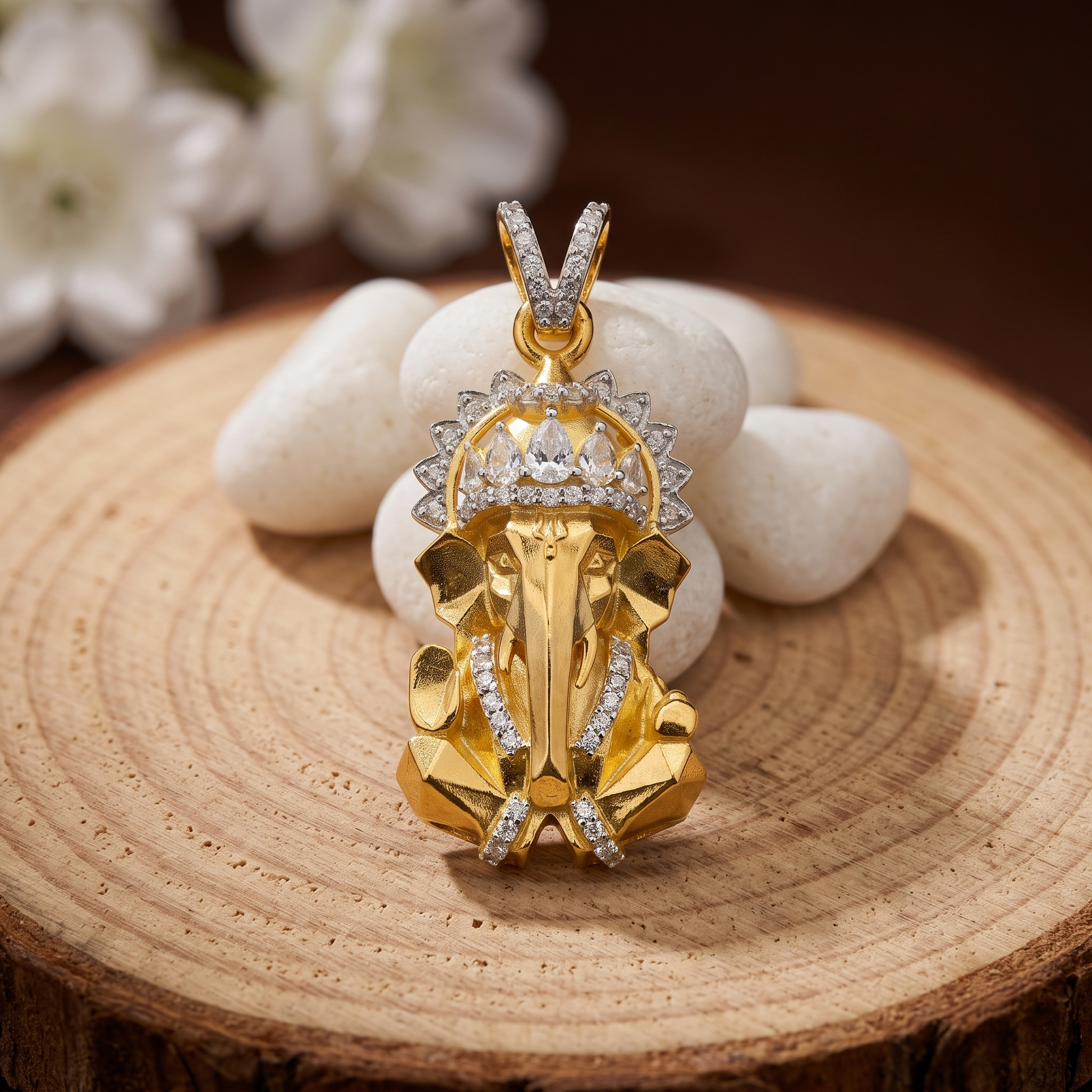 Radiant Ganesh 925 silver gold plated pendant front view