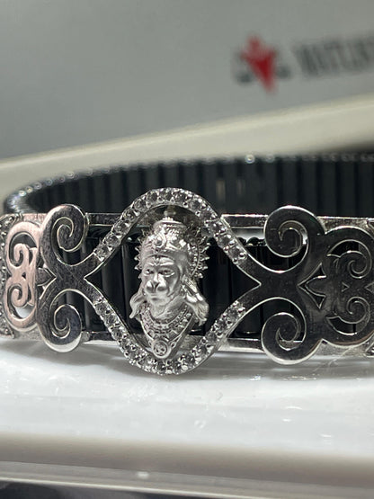 “925 Silver Hanumanji Bracelet | Intricate Mina Work, Diamond Accents, Spiritual Hindu Jewelry for Men & Women