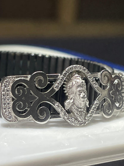 “925 Silver Hanumanji Bracelet | Intricate Mina Work, Diamond Accents, Spiritual Hindu Jewelry for Men & Women