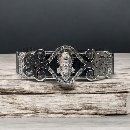 “925 Silver Hanumanji Bracelet | Intricate Mina Work, Diamond Accents, Spiritual Hindu Jewelry for Men & Women