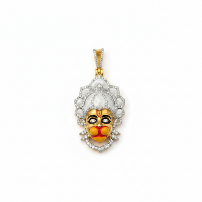 925 Silver Hanumanji Face Pendant with Diamonds & Meena Work | Bajrangbali Mahaveer Hindu God Jewelry | Spiritual Religious Gift for Men & Women